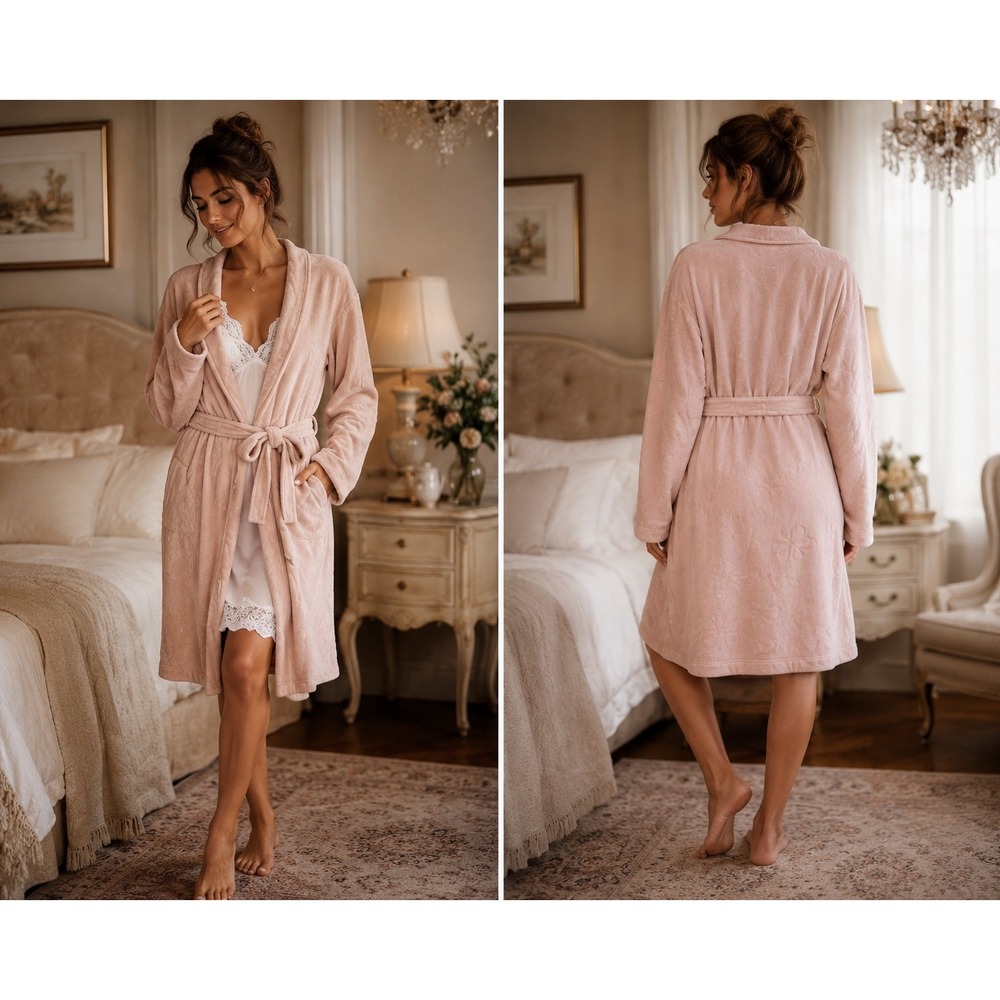 *Kate Spade New York Blush Pink Embossed Spade Flower Cozy Chic Plush Robe L/XL